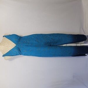 Angie Women's Blue Umbre Paisley Print Wide Leg Adjustable Strap Jumpsuit Size M